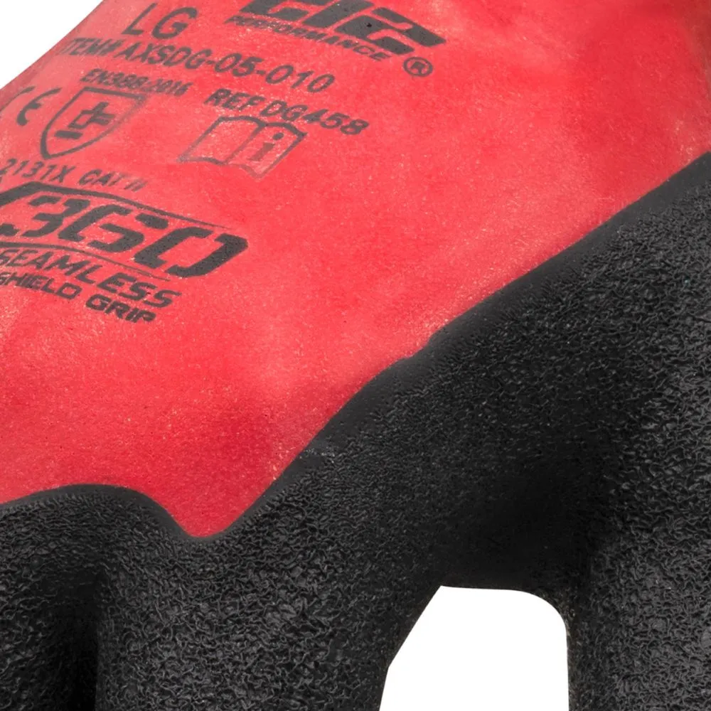 212 Performance AXSDG-05-010PR AX360 Shield Grip Latex-dipped Gloves, Large Black;Red