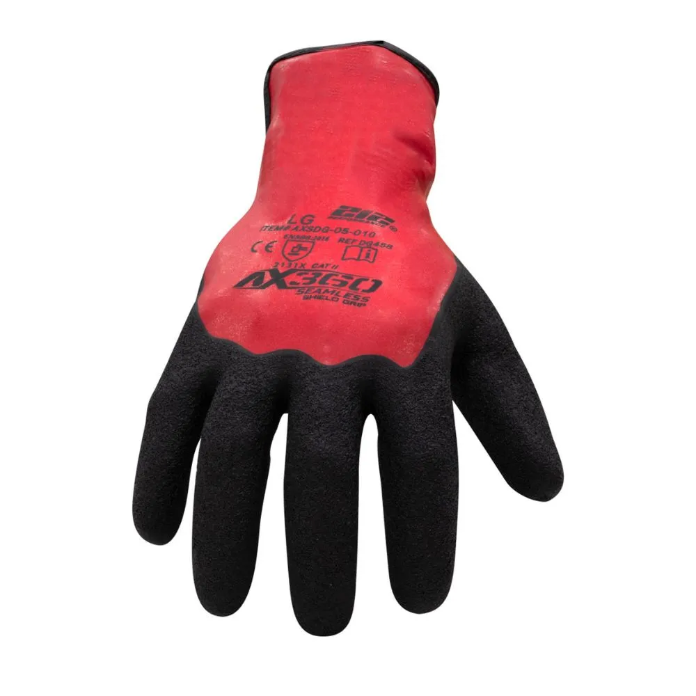 212 Performance AXSDG-05-010PR AX360 Shield Grip Latex-dipped Gloves, Large Black;Red