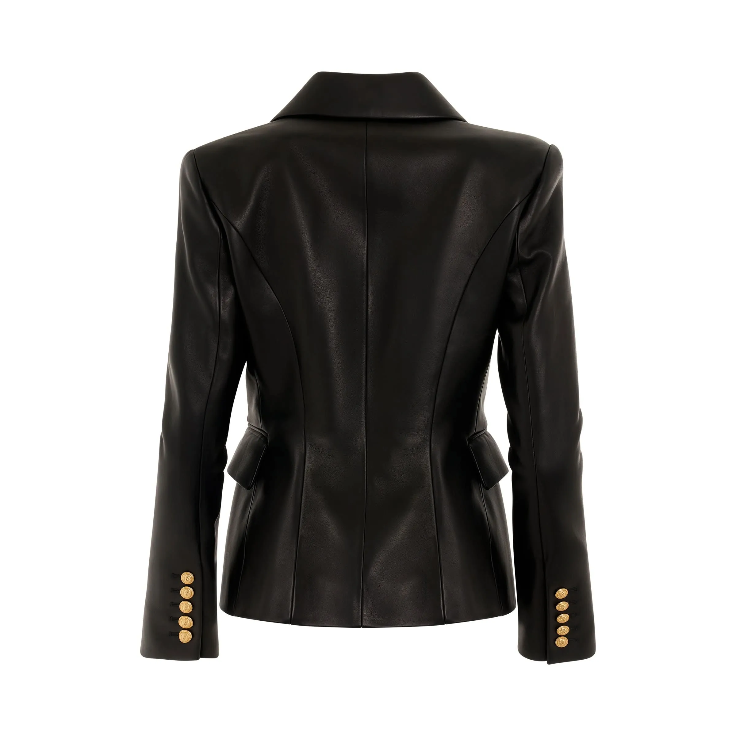 6 Button Leather Jacket in Black