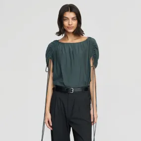 Akari Semi-Sheer Gathered-Shoulder Blouse