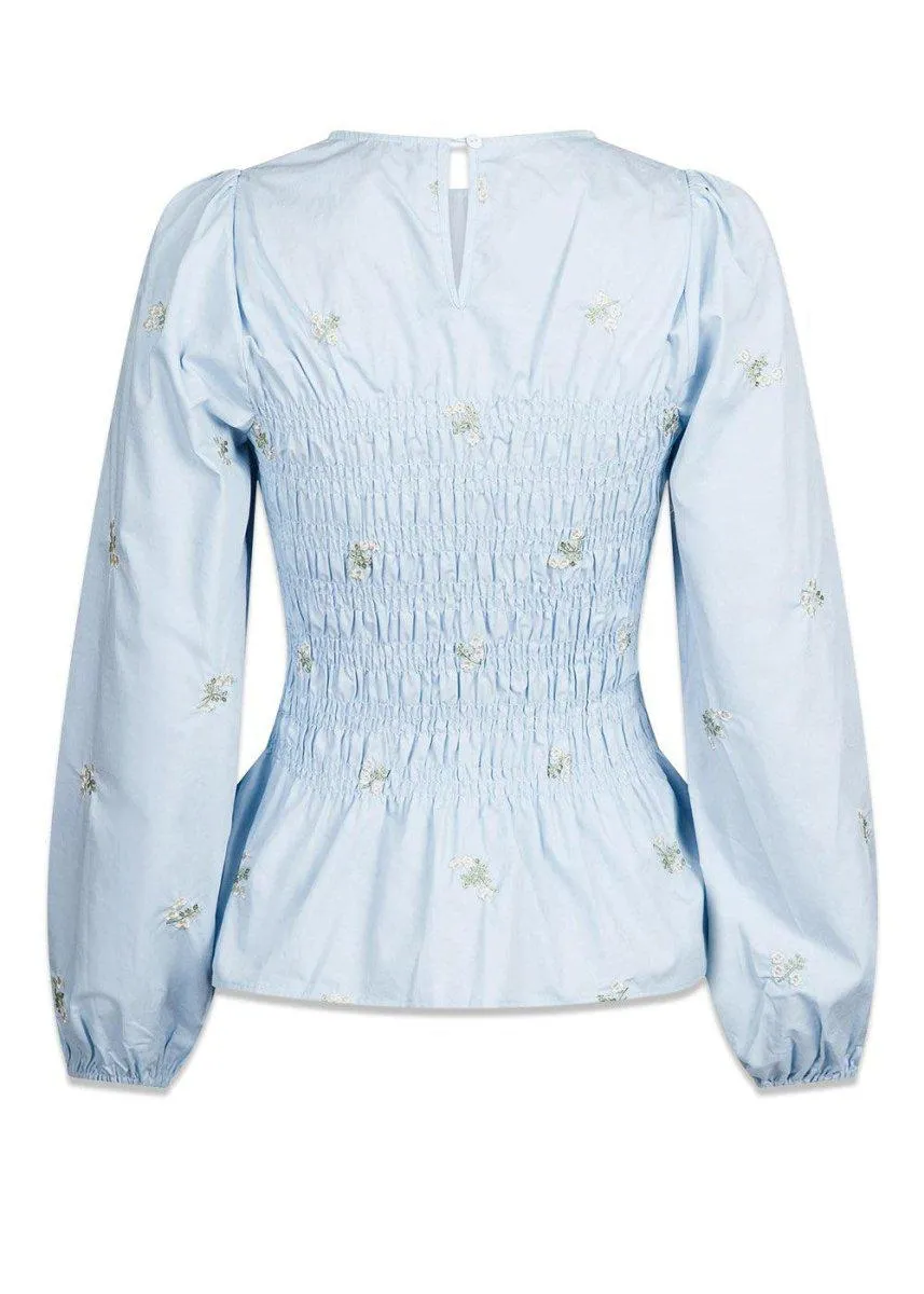 Alberta Flower Blouse - Light Blue