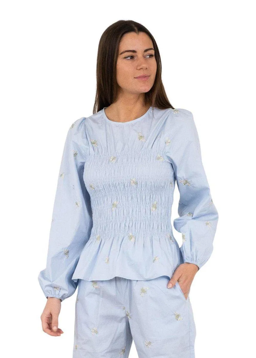 Alberta Flower Blouse - Light Blue