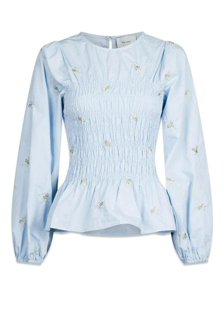 Alberta Flower Blouse - Light Blue