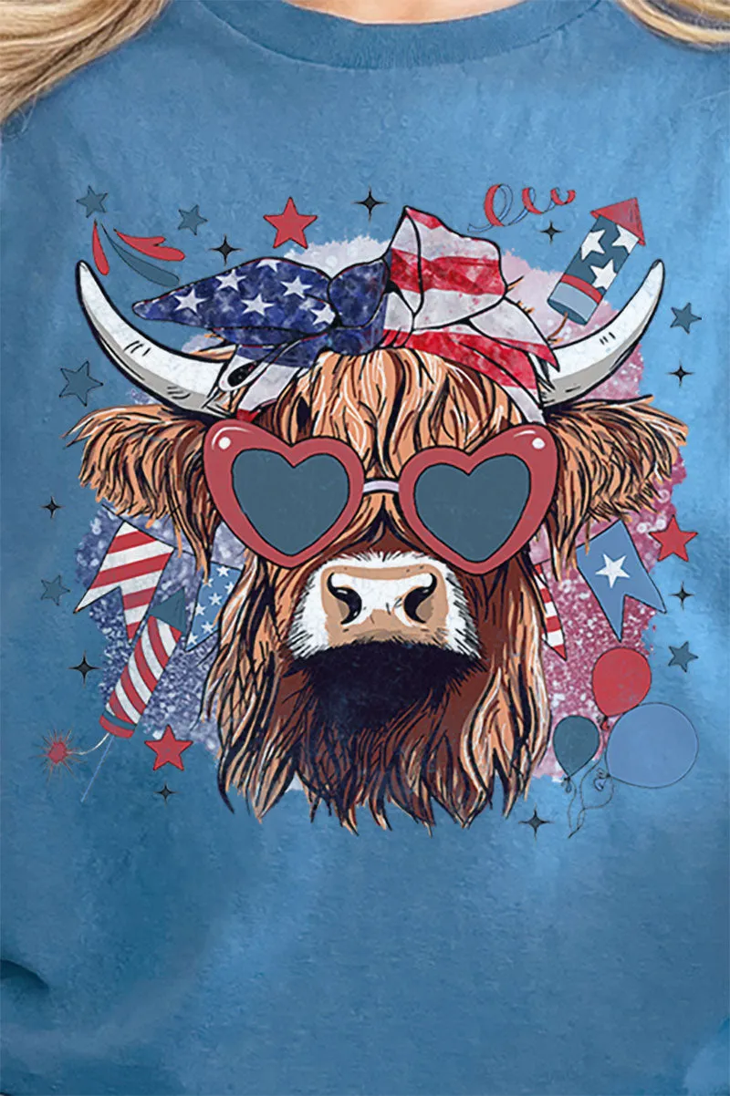 American Highland Cow Short Sleeve Relaxed Fit T-Shirt