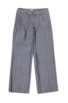 Armani Collezioni - Grey Striped Wool Blend Wide Leg Pants Sz 4