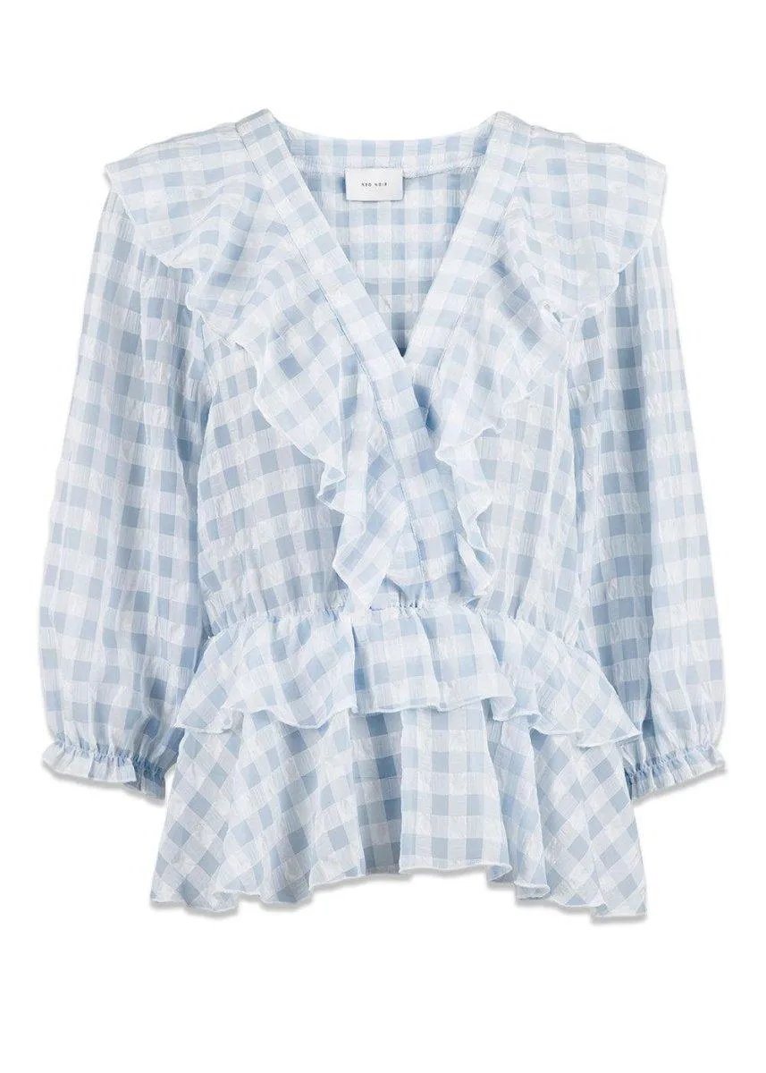 Besoa Soft Check Blouse - Light Blue