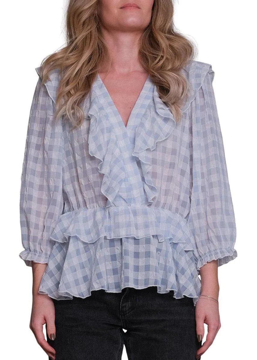 Besoa Soft Check Blouse - Light Blue