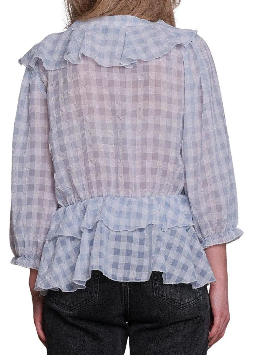 Besoa Soft Check Blouse - Light Blue