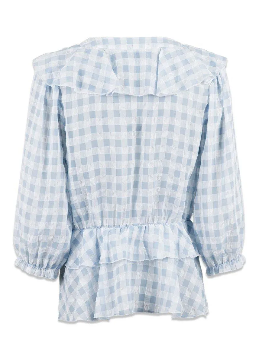 Besoa Soft Check Blouse - Light Blue