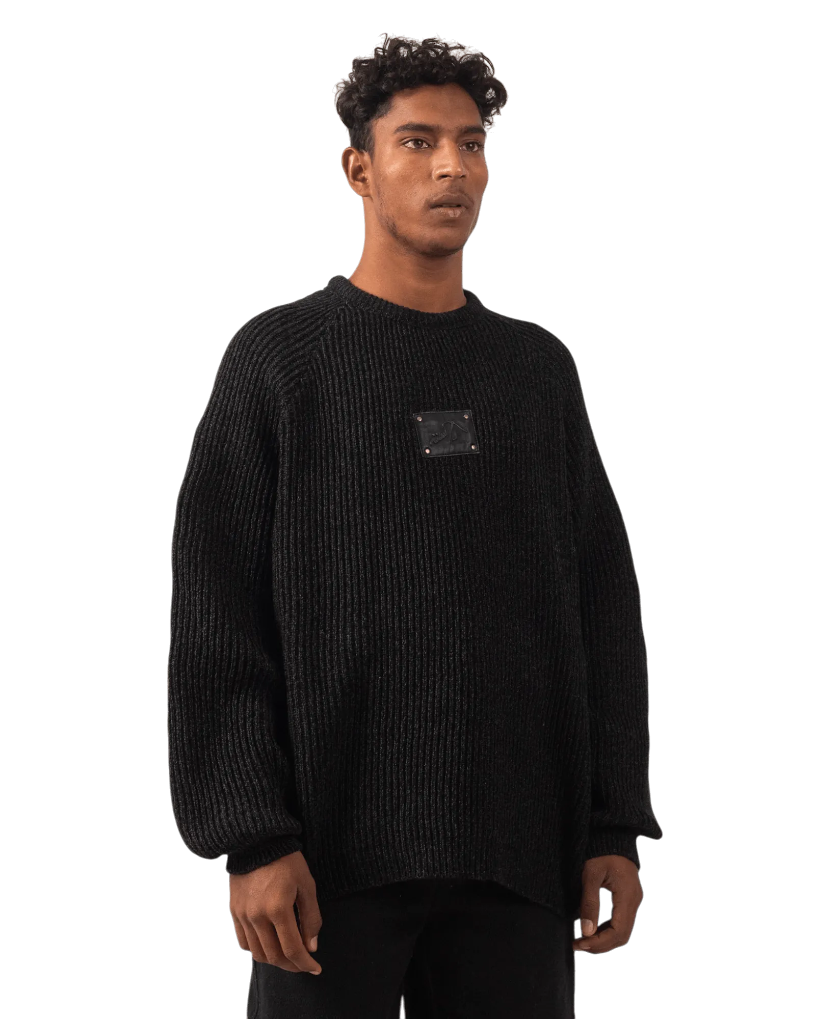 BLACK KNIT JACQUARD SWEATER