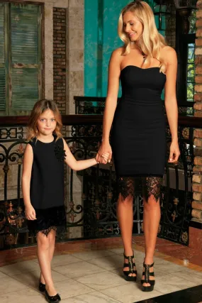 Black Stretchy Sleeveless Fancy Mother Daughter Dresses