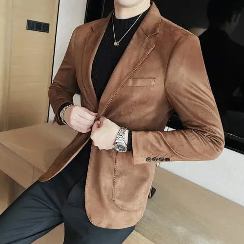 British Style Men's Suede Thick Warm Blazer Jacket