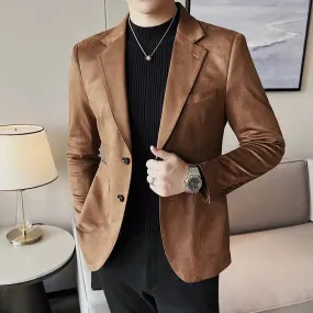 British Style Men's Suede Thick Warm Blazer Jacket