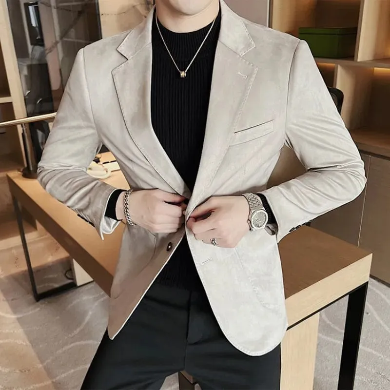 British Style Men's Suede Thick Warm Blazer Jacket