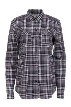 Burberry Brit - Grey Classic Plaid Button Front Sz M