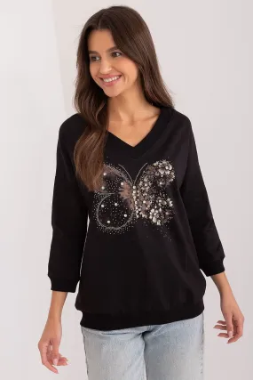 Butterfly Gems & Rhinestones V-Neck Blouse