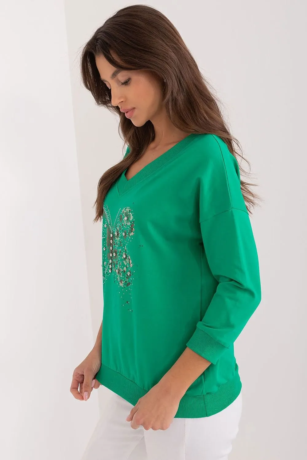 Butterfly Gems & Rhinestones V-Neck Blouse