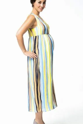 Cerise Maxi Maternity Dress Yellow Stripe