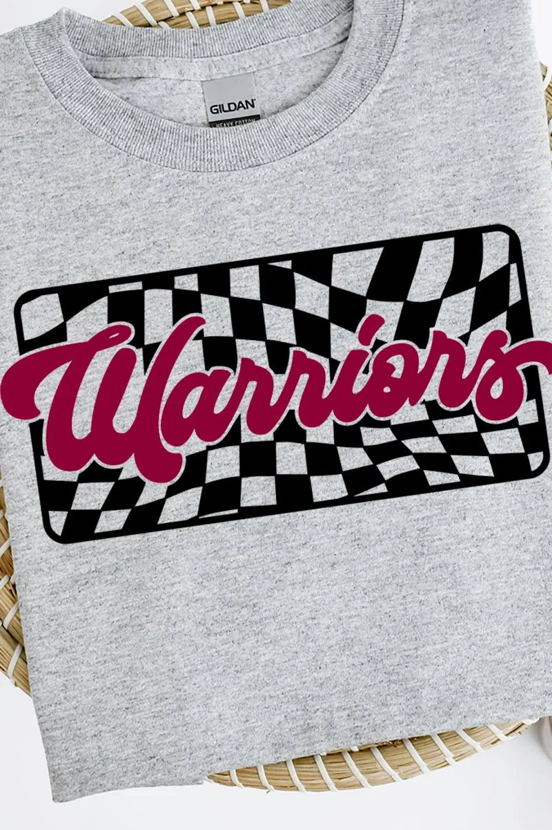 Checkered Warriors Maroon Sleeve Relaxed Fit T-Shirt