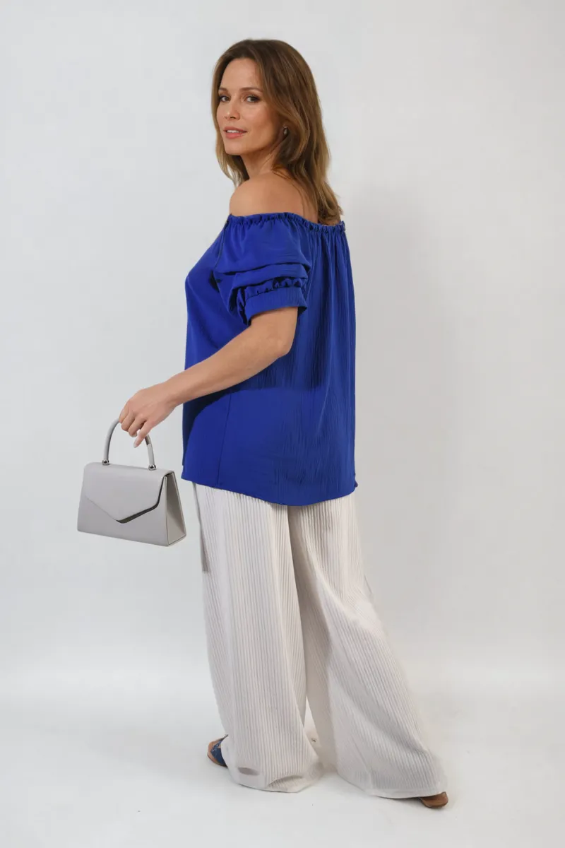 Cinched Sleeve Off Shoulder Top