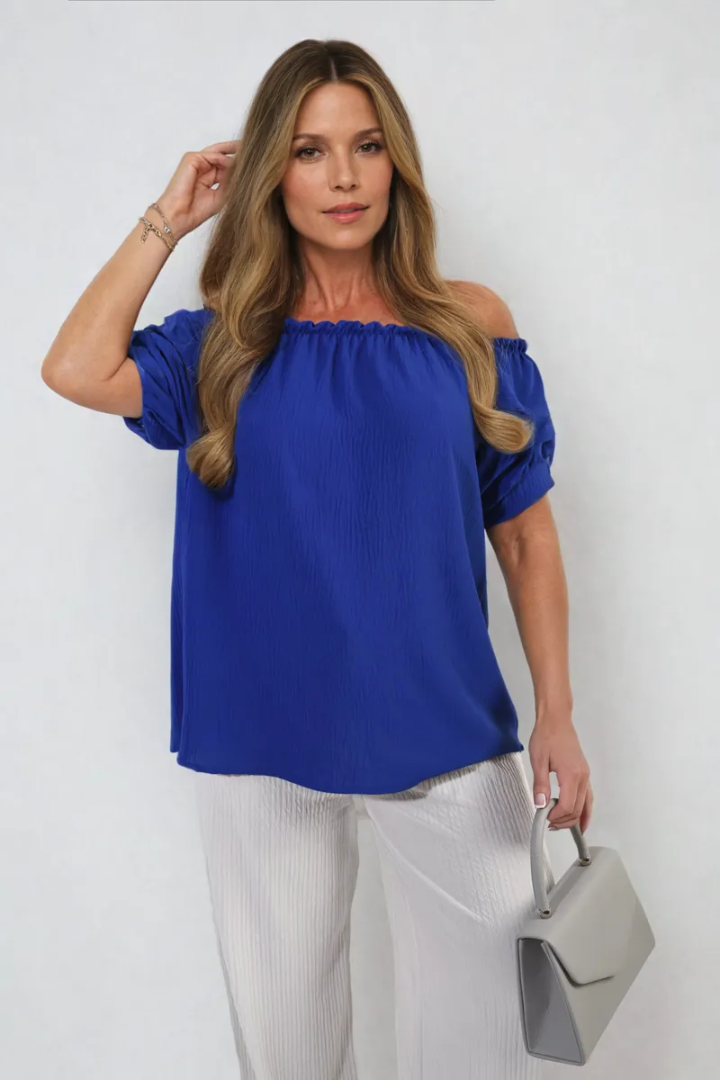 Cinched Sleeve Off Shoulder Top