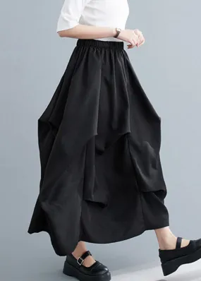 Classy Black Asymmetrical Patchwork Elastic Waist Long Skirt Summer LY2955