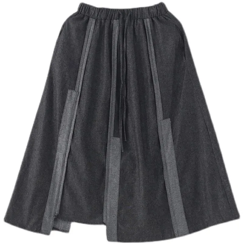 Classy Dark Grey Patchwork Pockets Skirts