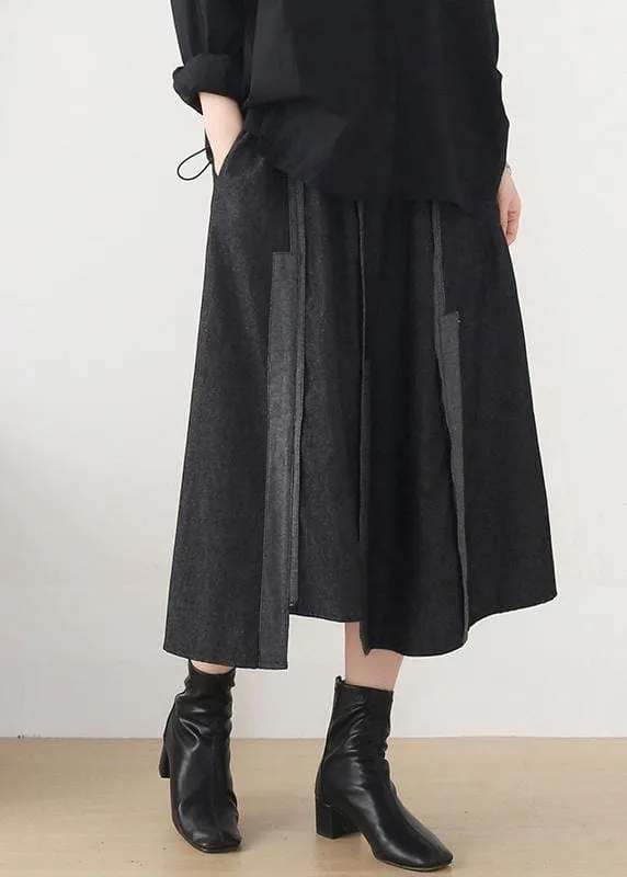 Classy Dark Grey Patchwork Pockets Skirts