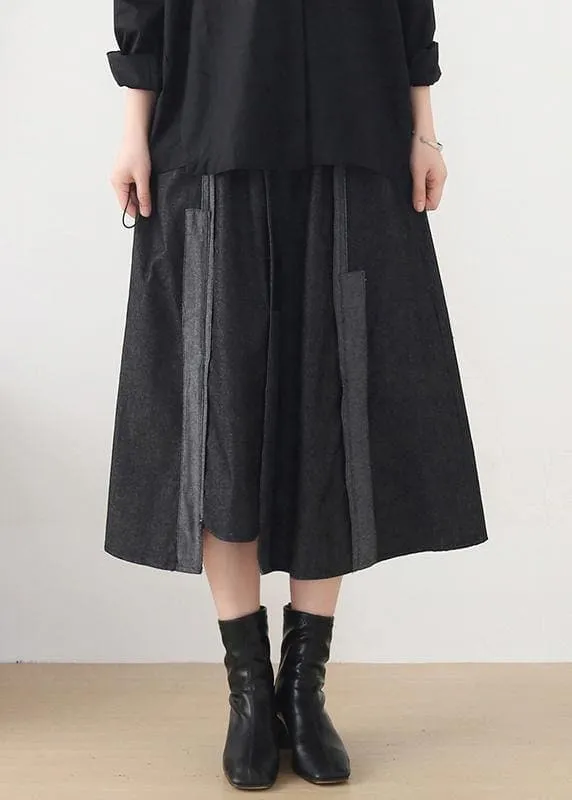 Classy Dark Grey Patchwork Pockets Skirts