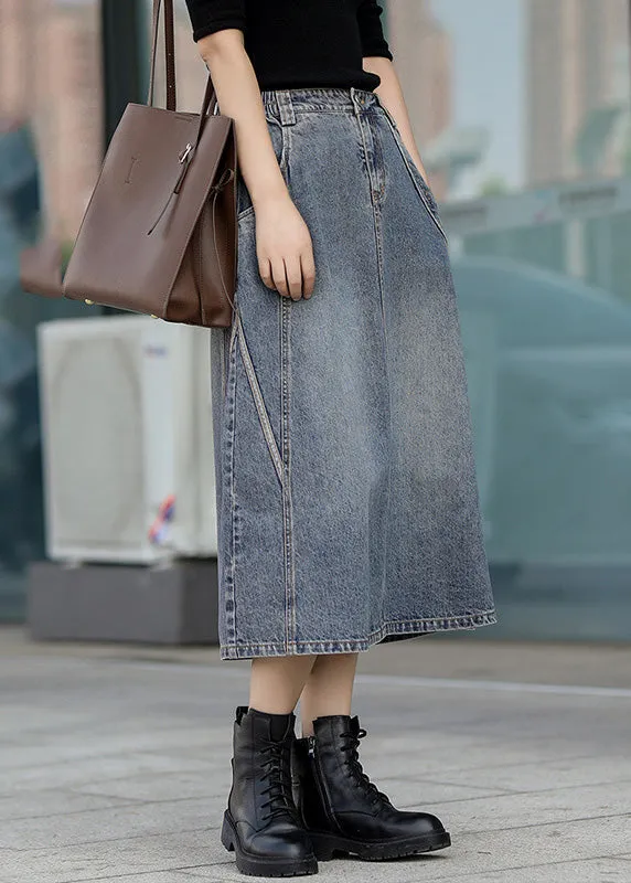 Classy Denim Blue Patchwork Elastic Waist A Line Skirt TY1005