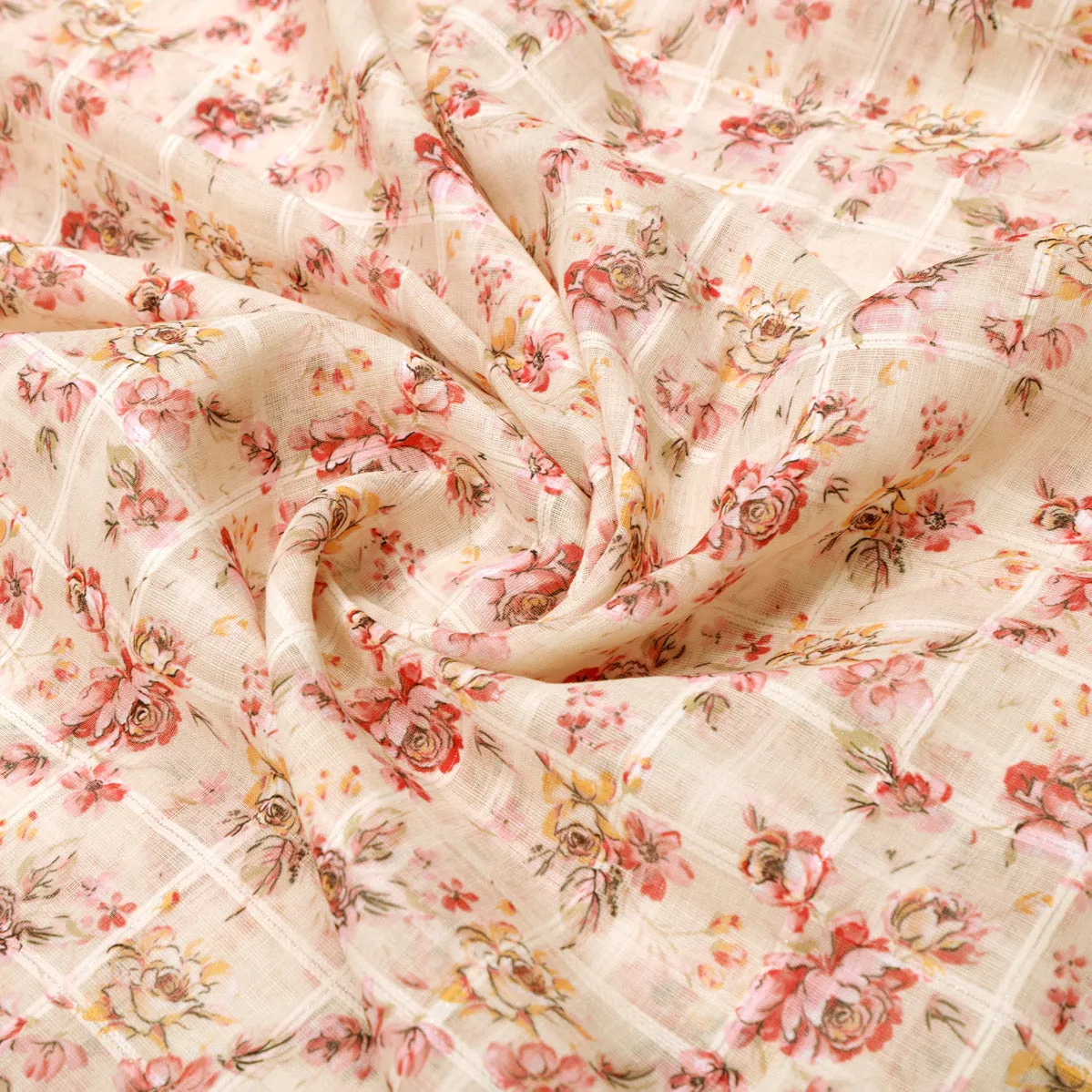 Classy Linen Fabric with Vibrant Floral Print