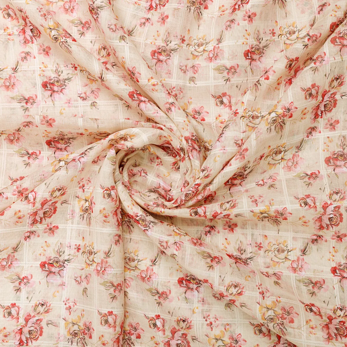 Classy Linen Fabric with Vibrant Floral Print