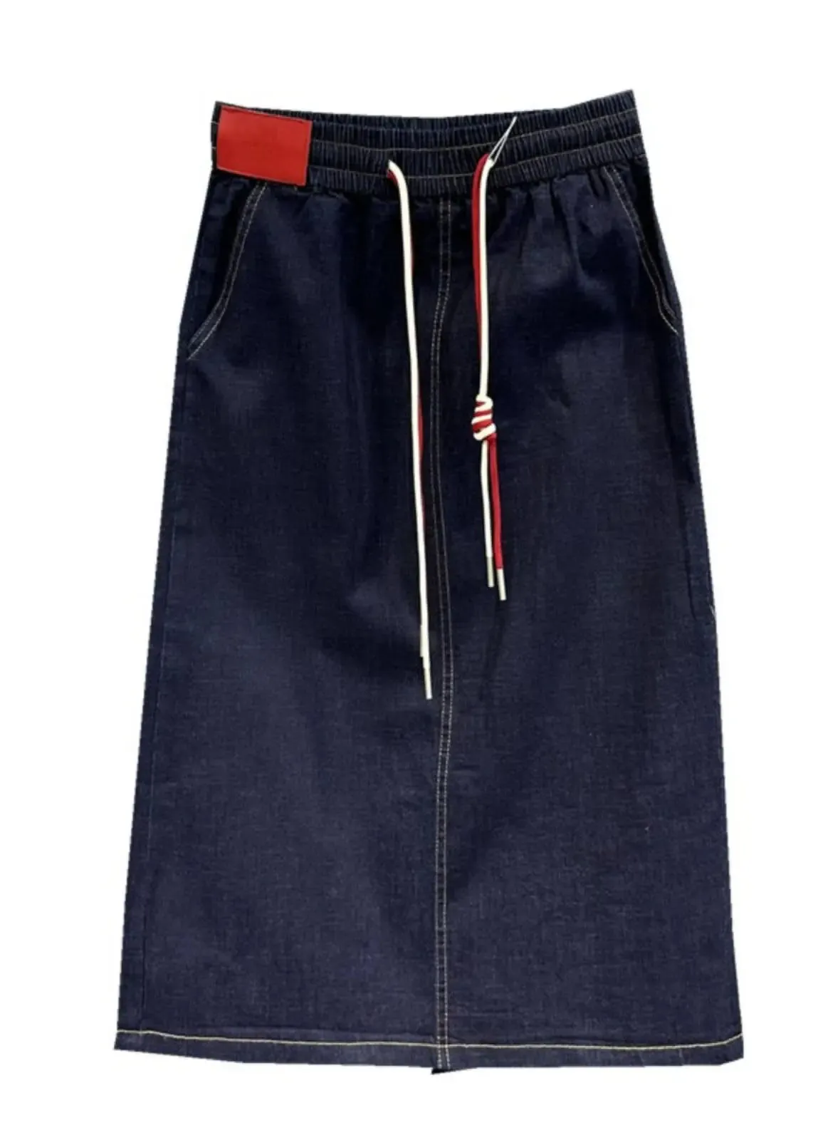 Classy Navy Blue Drawstring Patchwork Denim Skirts Fall ML0758