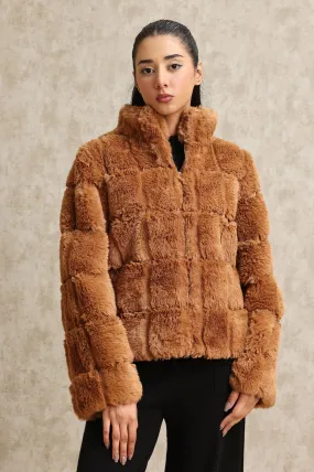 COZY FAUX FUR JACKET-BROWN