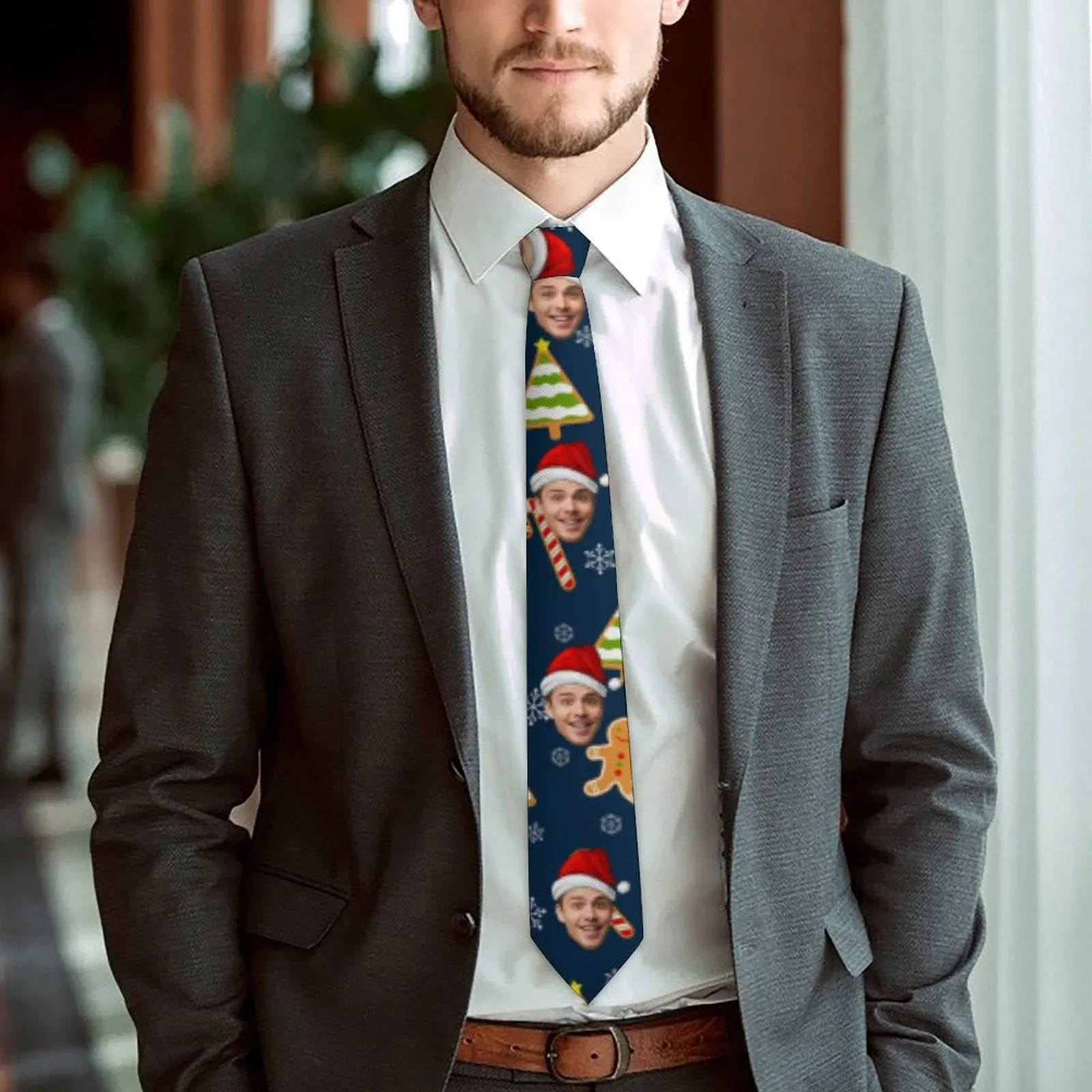 Custom Face Christmas Gingerbread Blazers Ties Personalized Jacket Casual Coats For Men Women