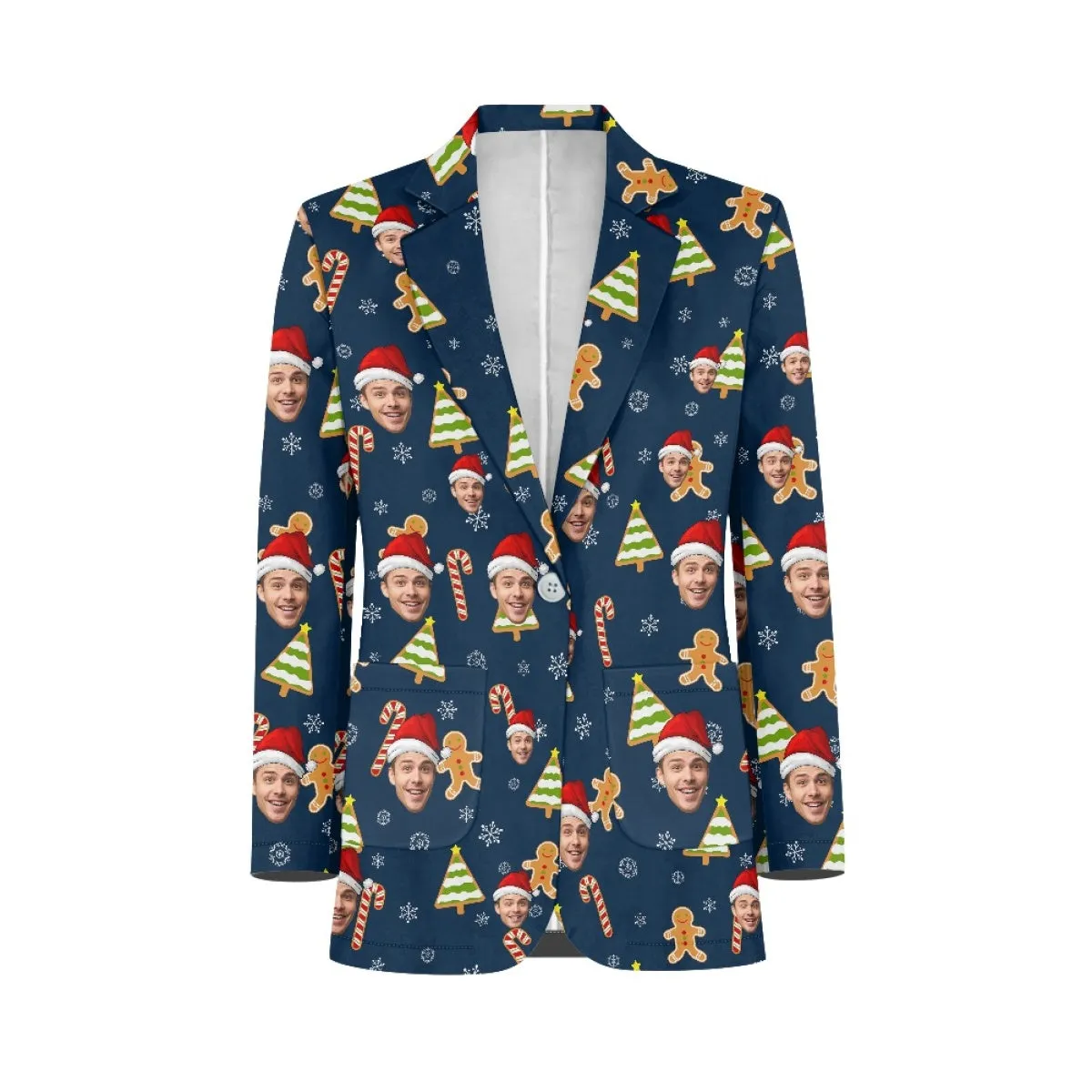 Custom Face Christmas Gingerbread Blazers Ties Personalized Jacket Casual Coats For Men Women