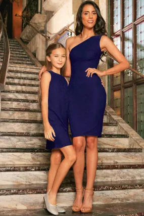 Deep Navy Stretchy Lace Sleeveless Fancy Party Mother Daughter Dress