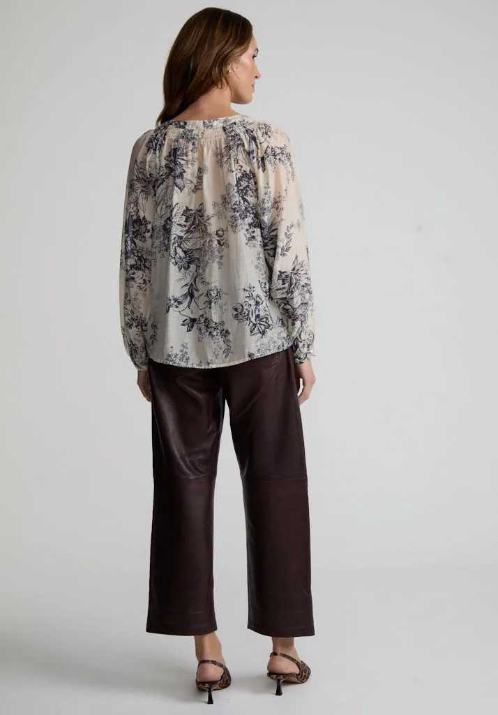 Eleanor V-Neck Floral Printed Blouse In Cream