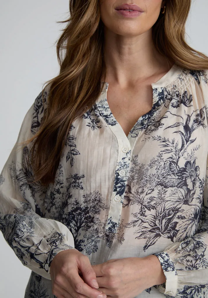 Eleanor V-Neck Floral Printed Blouse In Cream