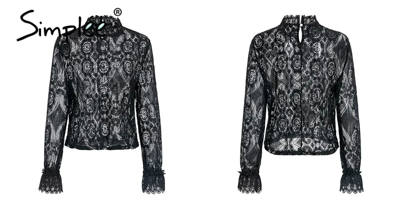 Elegant Lace Shirt Sexy Hollow Blouse