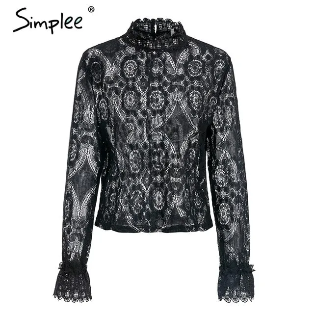 Elegant Lace Shirt Sexy Hollow Blouse