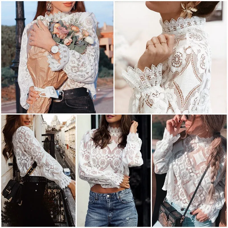 Elegant Lace Shirt Sexy Hollow Blouse