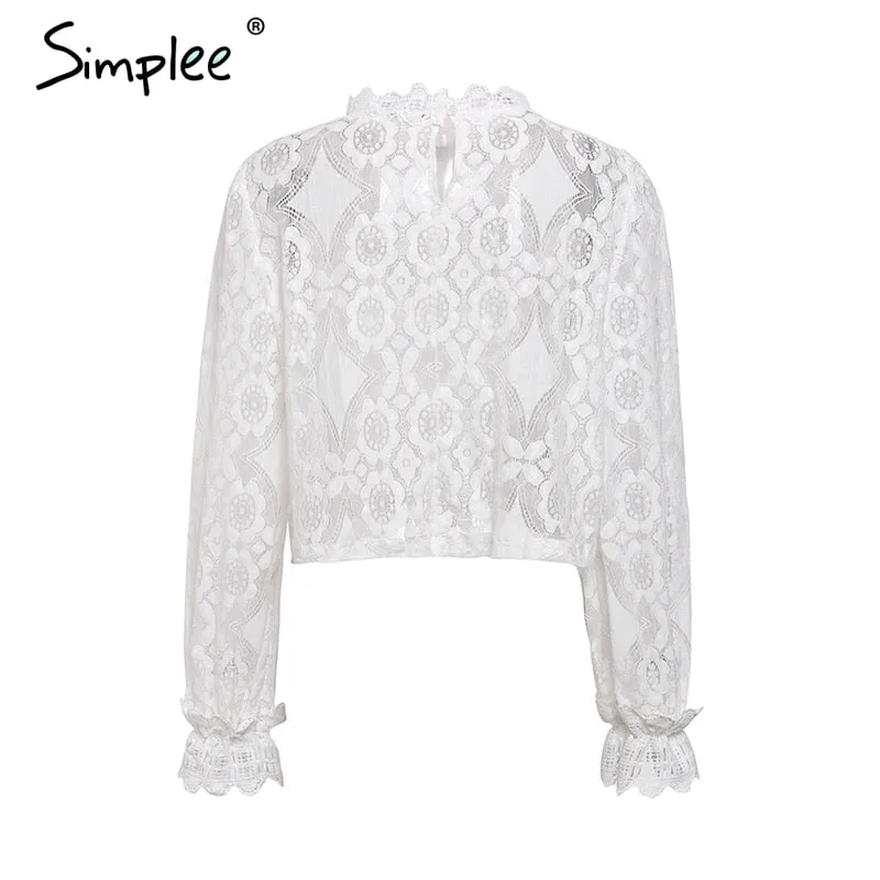 Elegant Lace Shirt Sexy Hollow Blouse