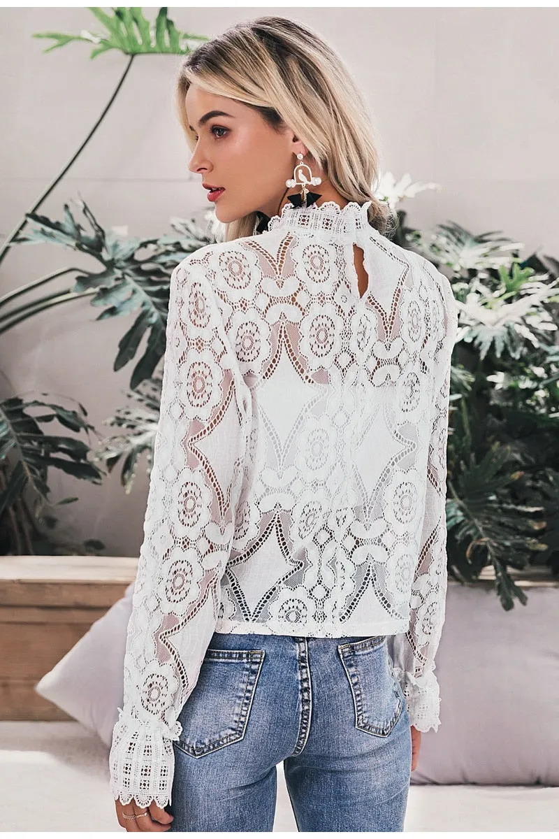 Elegant Lace Shirt Sexy Hollow Blouse