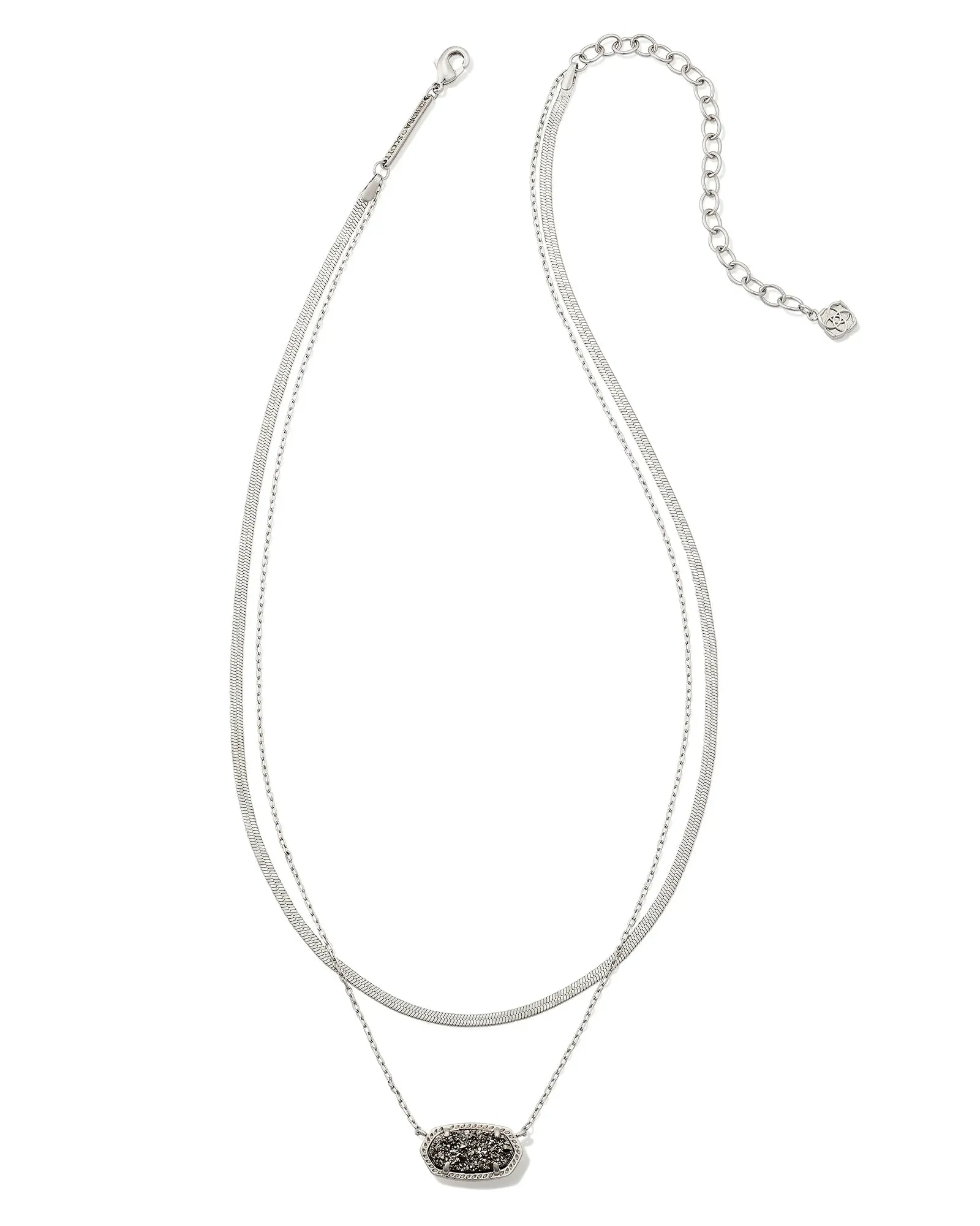 Elisa Herringbone Multistrand Necklace - Platinum Drusy