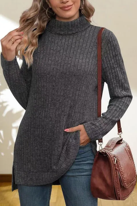 Gentle Slope High Low Thick Turtleneck Sweater