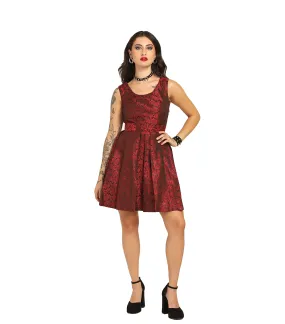 Gothic Steampunk Charm - Trendy Pleated Brocade Dress