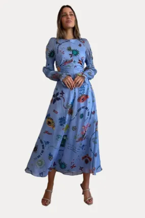 Graffiti Lantern Long Sleeve Hollow Waist Dress