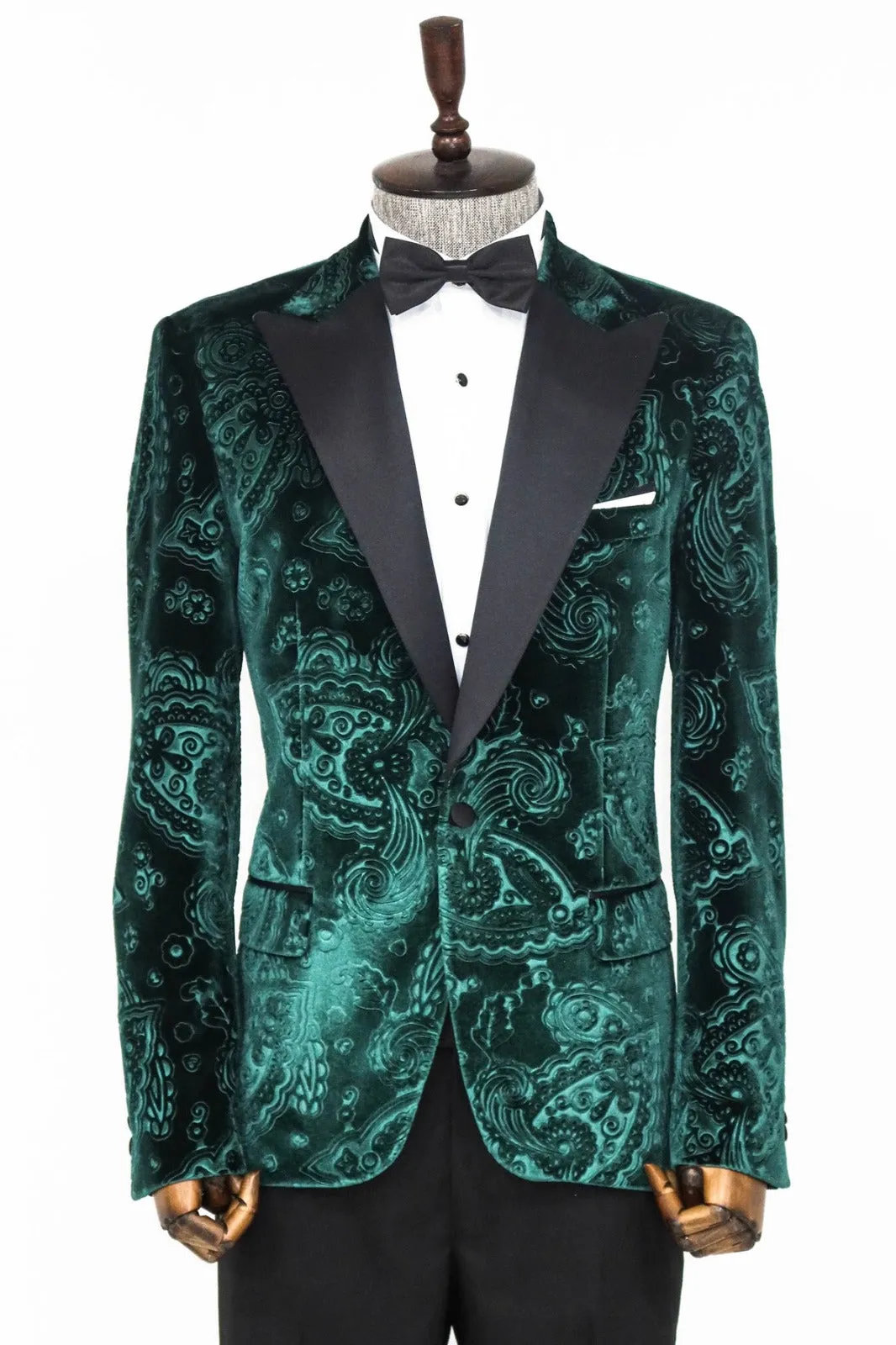 Green Velvet Paisley Engraved Prom Blazer