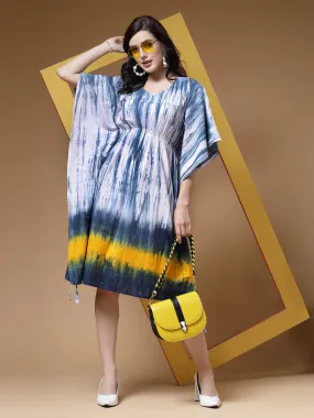 Indibelle Tie Dye Print Cotton Kaftan Dress (Blue)